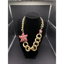 Vintage DUDU Signed Thick Chunky Starfish Statement Gold Tone Necklace
