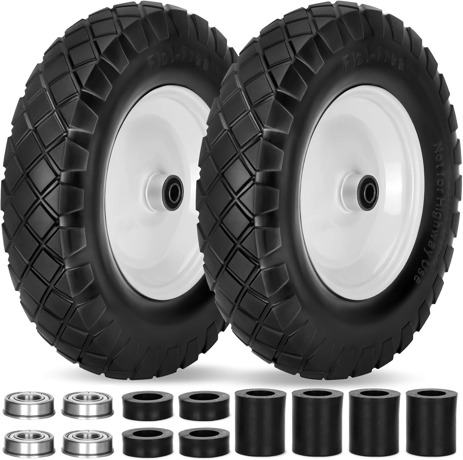 Upgraded 16" Flat Free Wheelbarrow Wheels and Tires, 4.80/4.00-8 Solid Wheelb...