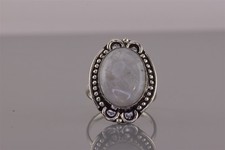 Sterling Silver Dotted Trim Oval Rainbow Moonstone Band Ring 925 Sz: 9