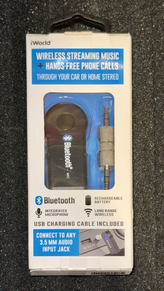 Bluetooth Audio Car Adapter Hands-Free Calls & Home Stereo -3.5mm Rechargeable  - Image 2 of 3