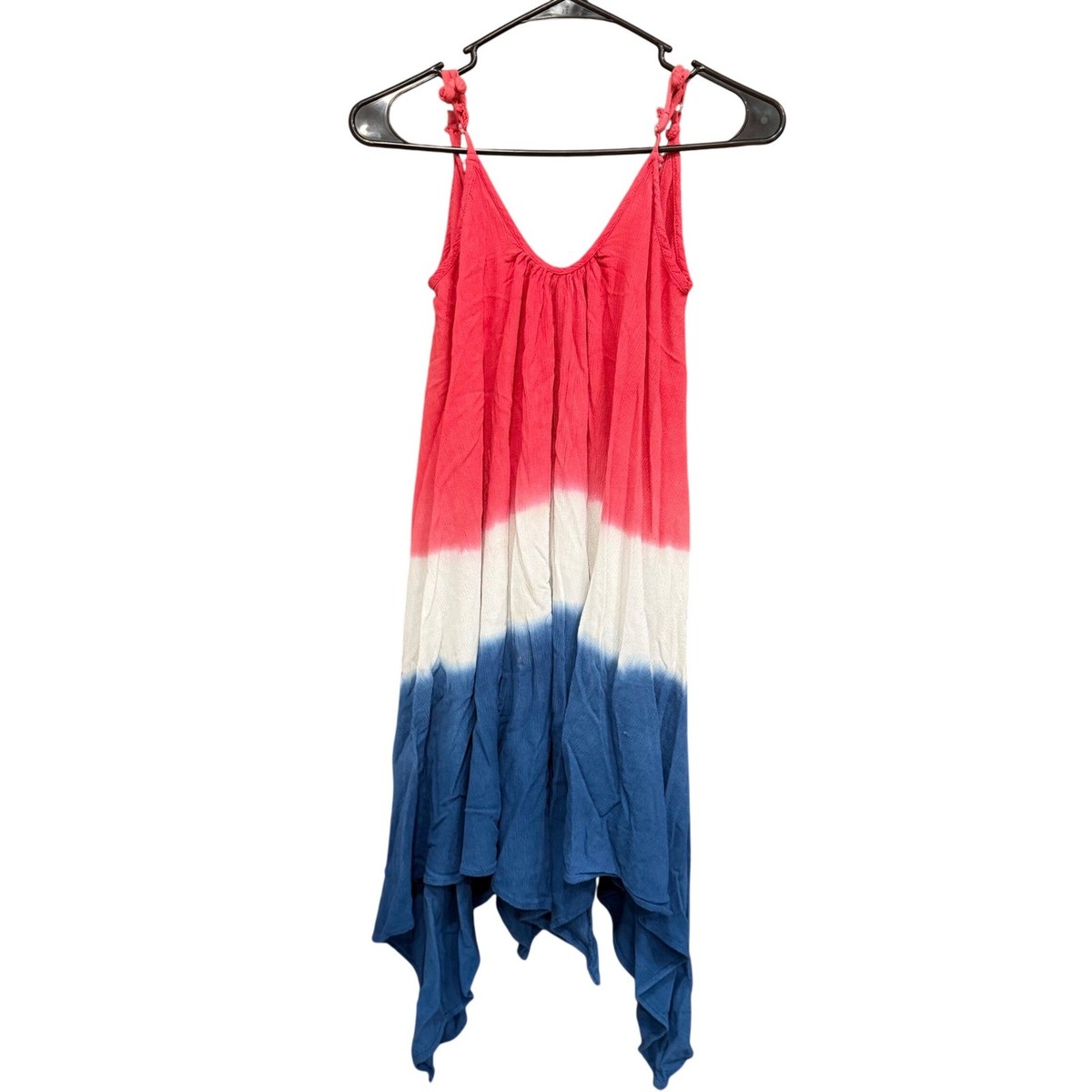 Red White Blue Tie Dye Dress Sleeveless Patriotic Summer Casual Flowy Medium