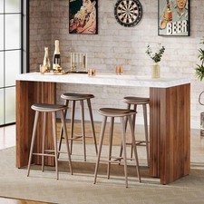 Home Bar Unit, 55.12-Inch Modern Bar Table with a Faux Marble Finished Tabletop