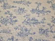 Vintage Blue White Toile Quilted Baby Quilt Blanket Nursery Rhyme Print Flowers