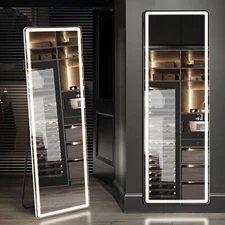 Full-Length Mirror with 3-Color LED Light, Aluminum Alloy Frame,Hanging/Standing