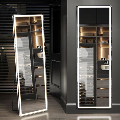 Full-Length Mirror with 3-Color LED Light, Aluminum Alloy Frame,Hanging/Standing