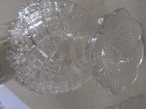 Antique children's AMAZING cut glass punch bowl w/ 5 cups that hang PRISTINE NEW - Picture 9 of 12