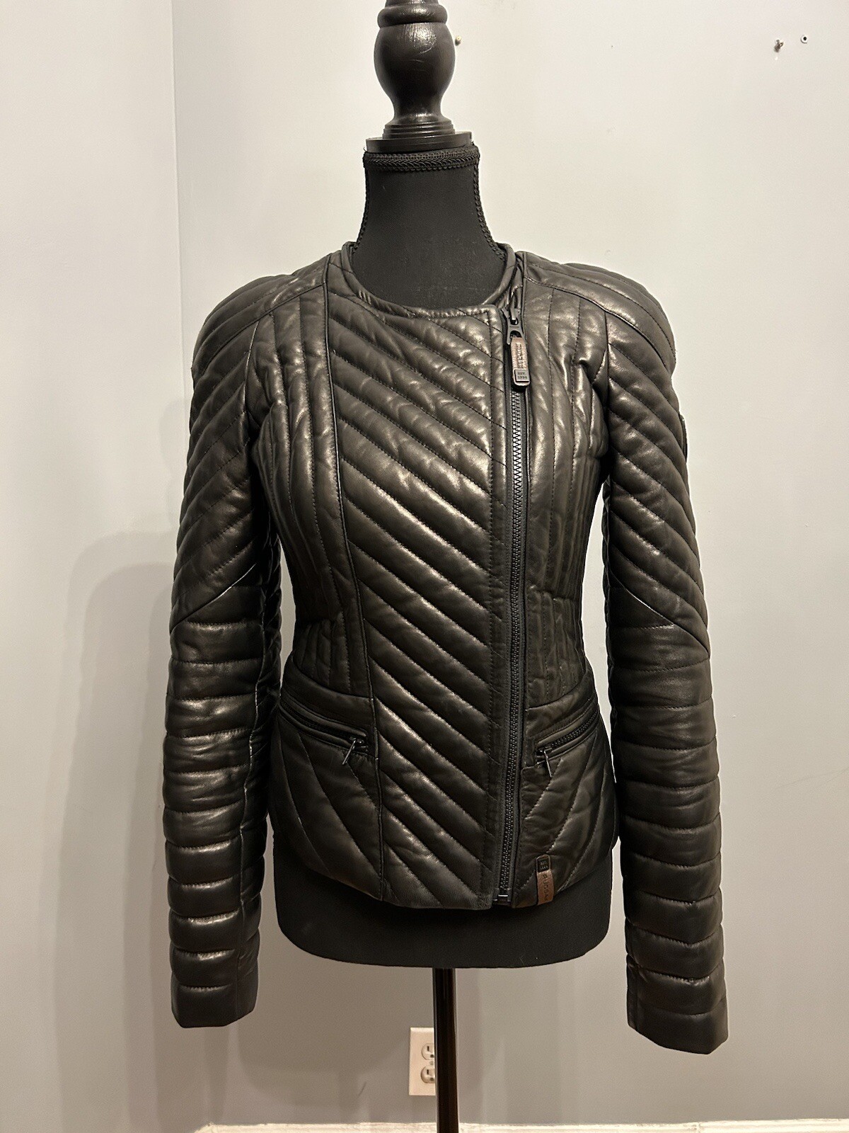 RUDSAK Down-Filled Quilted Leather Jacket With Removable Fur Collar, Size S image 4