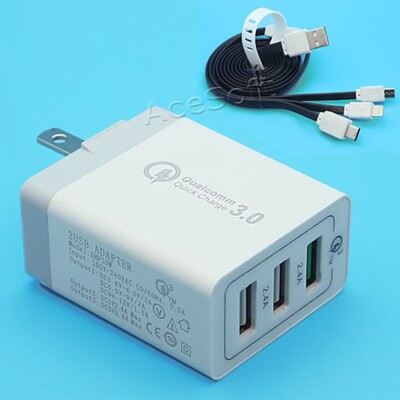 High Reliable Lightweight QC3.0 Charger 3in1 Cable for LG V30+ US998 US.Cellular