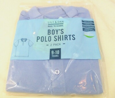 Boy's Polo Shirts 2 pack Lily & Dan Back to School 9-10 years old 100% Cotton.