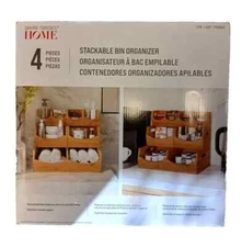 Seville Classics 4-Piece Bamboo Stackable Bin Organizer Set | Drawer Storage
