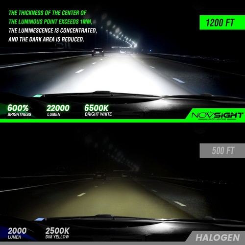 NOVSIGHT H11 LED Headlights Low Beam Bulbs Kit Super Bright 6500K White 22000LM - Picture 11 of 14