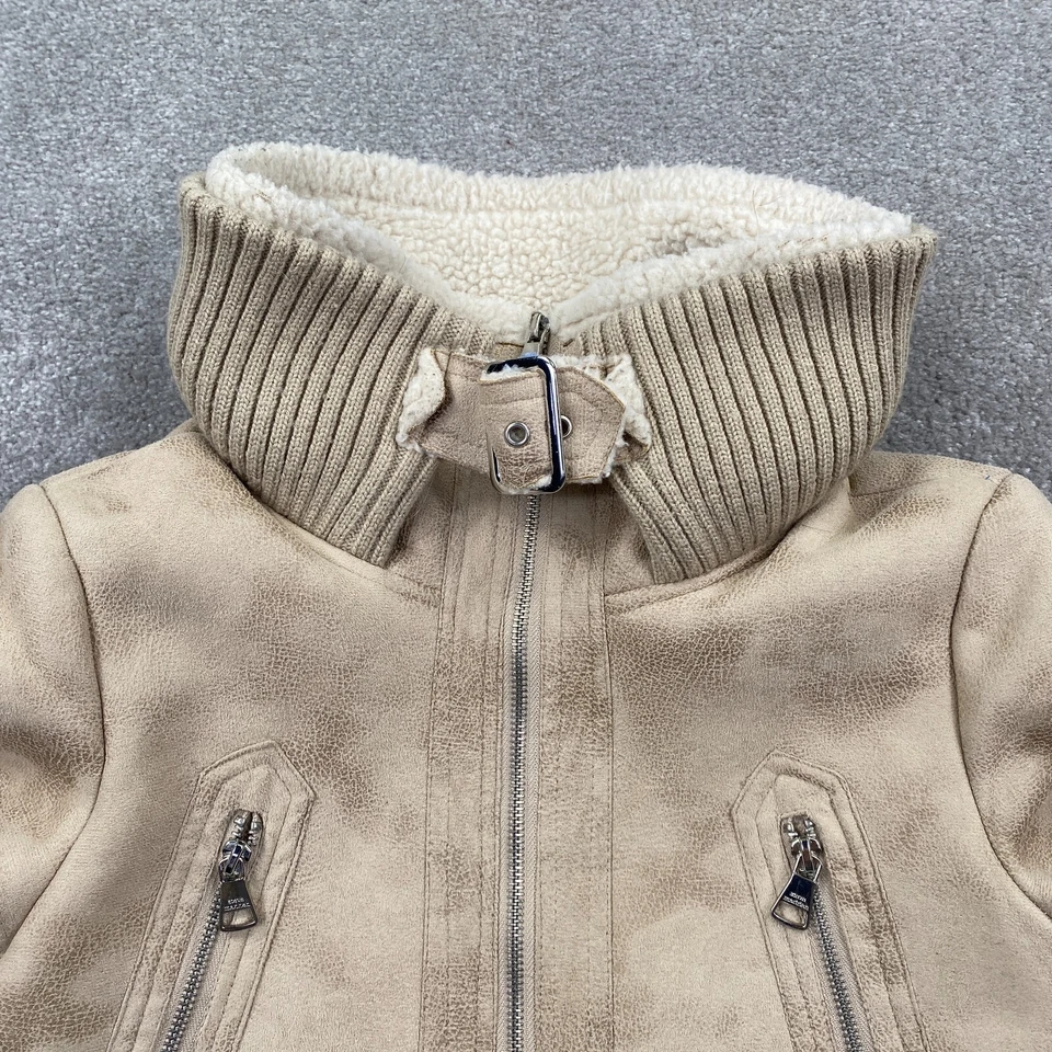 Abrigo Steve Madden para mujer Gazelle imitación piel de oveja cremallera completa con capucha talla S beige Foto 4 de 4