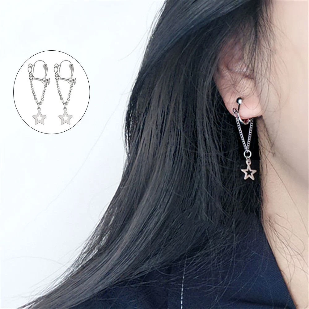 Street Dark Personality Handsome Ear Clip Star Chain Earrings No