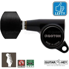 NEW Gotoh SG381-EN07 Set 6 in Line Mini Tuners EBONY Buttons LEFT-HANDED - BLACK