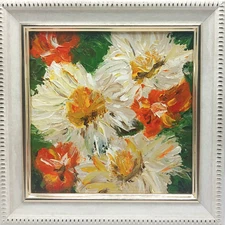 Blooming flowers, painting, original flower oil painting, impasto, art, signatur