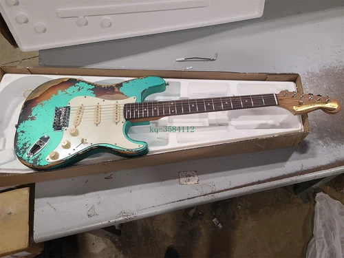 LS Custom ST Electric Guitar Relic Faded Aged Surf Green over Sunburst -Open Box