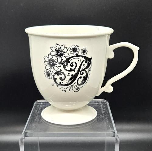 Anthropologie Monogram Initial Letter "B" Floral Footed Pedestal Mug / Cup