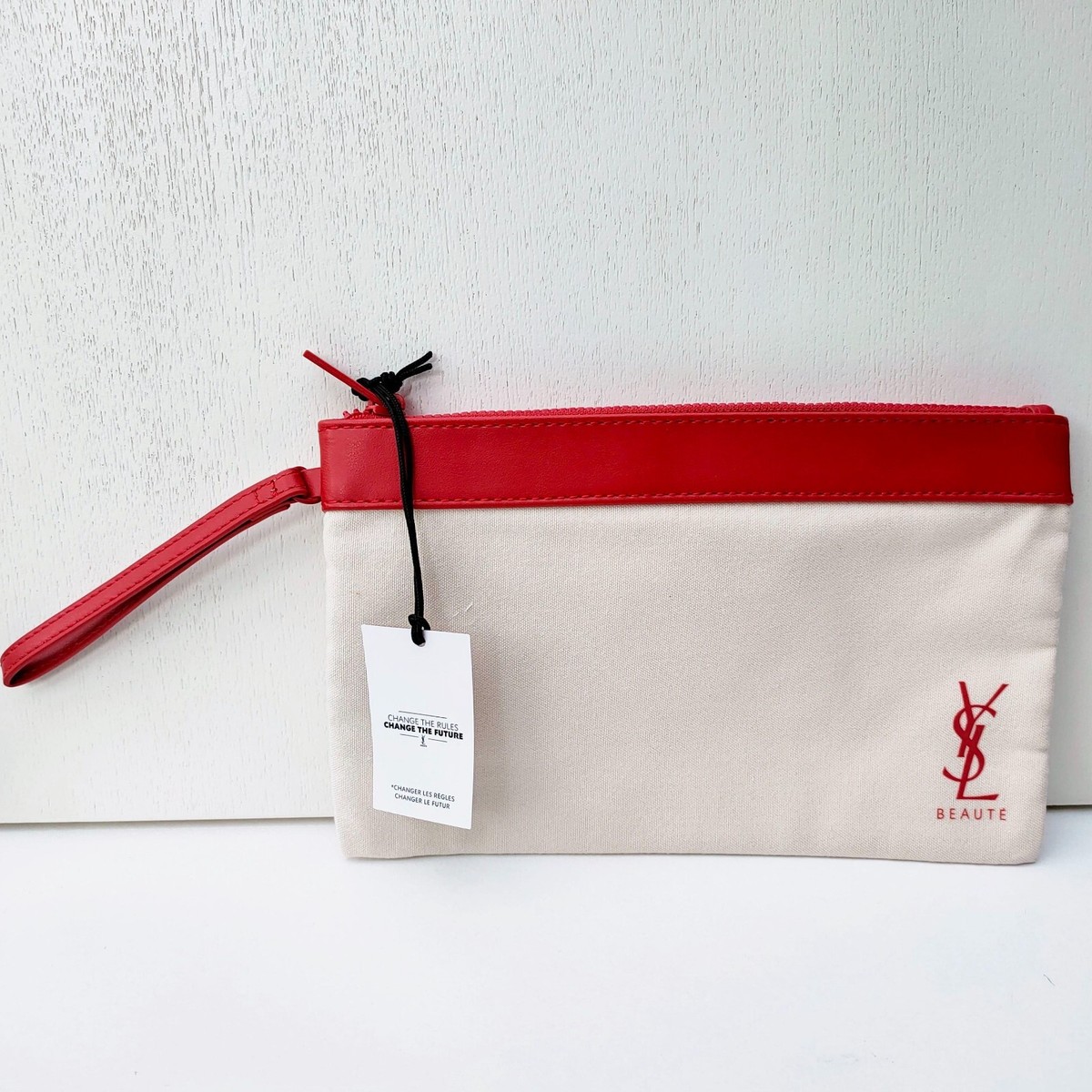 YSL Beauty Beige Makeup Cosmetic Bag with Handle, Travel Toiletry