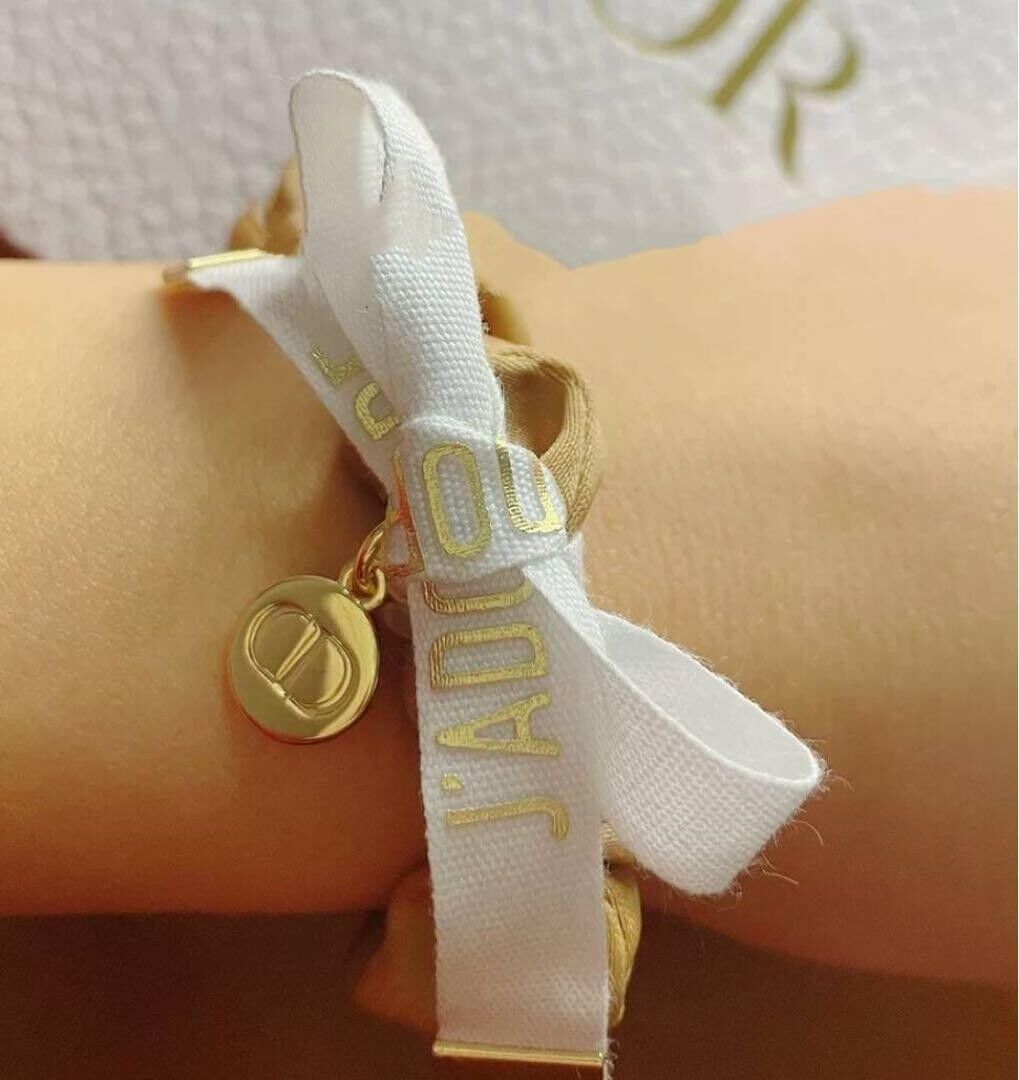 Christian Dior Bracelet Wrap Ribbon Logo Studded Star Charm Christian Dior Bracelet Wrap Ribbon Logo Studded Star Charm