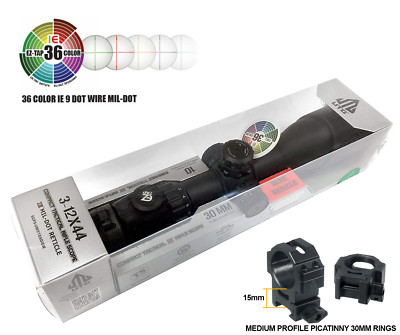 UTG Accushot 3-12X44 36Color AO Mil-Dot Reticle Compact Rifle Scope with Rings