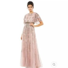 Mac Duggal Embellished Full Length Layered Sleeve Gown Vintage Rose Size 14 NWOT