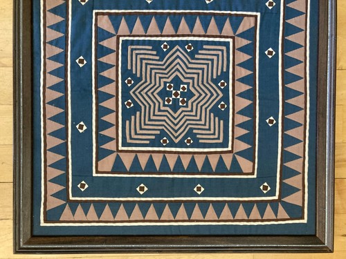 Hmong Asian Fabric wood wooden framed hand stitched hand appliqued block 20"x20" - Picture 3 of 5