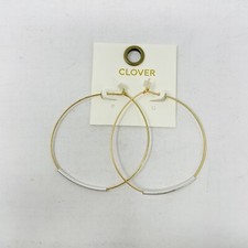 Clover Womens Two Tone Wire Hoop Earrings in ...