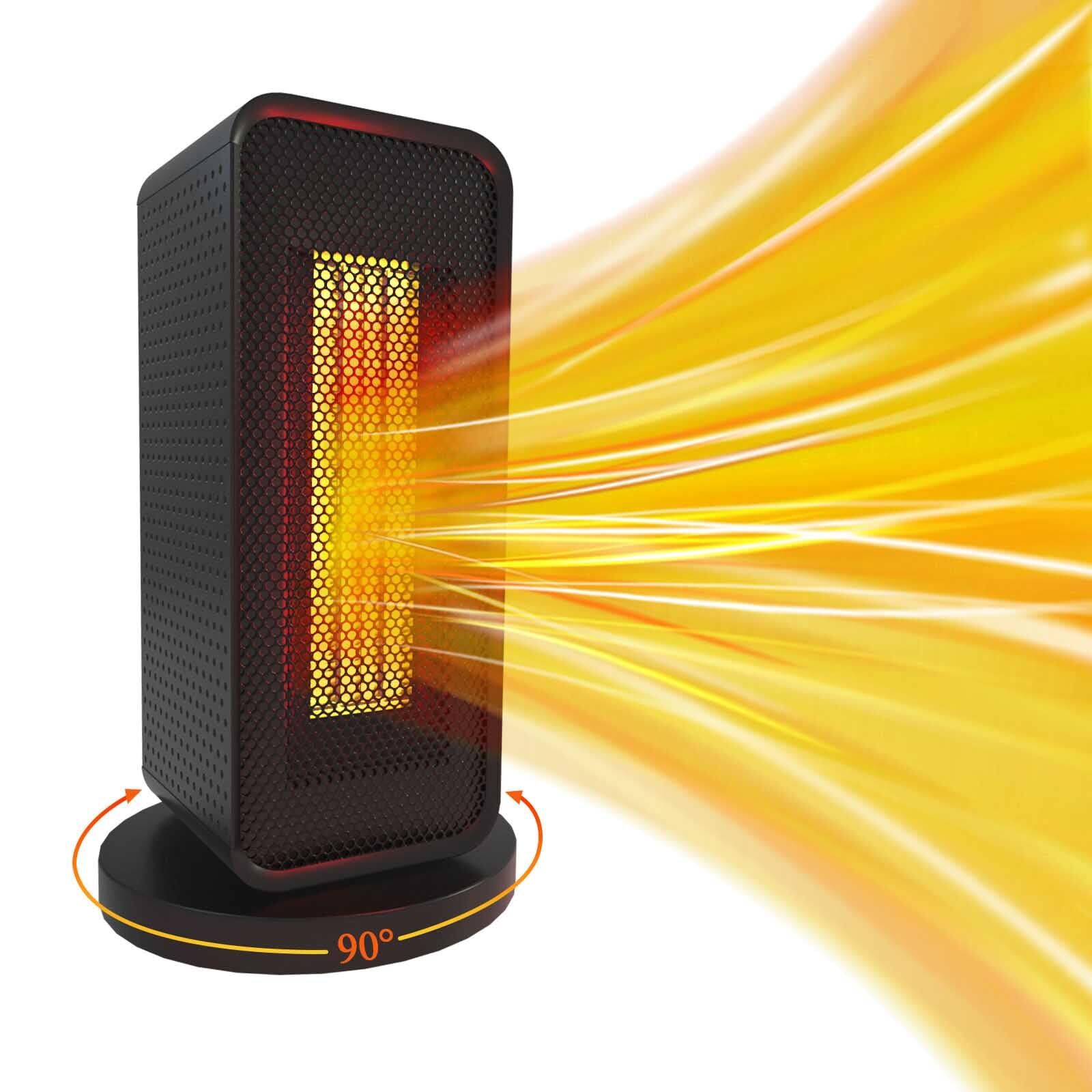 Electric Fan Heater w. 90° Oscillation (Black), 600/1200W Ceramic Energy Effi...-image