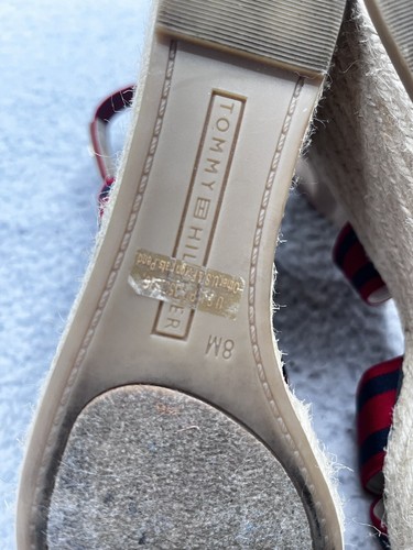 Women’s Tommy Hilfiger Red Navy Open Toe Espadrille Wedge Sandals Size 8 - Picture 9 of 10