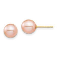 Madi K Kid's 14K 7-8mm Pink Round Freshwater Cultured Pearl Stud Post Earrings
