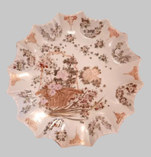 TASHIRO ZO Japan Porcelain Satsuma CHARGER Taisho Period Antique floral basket
