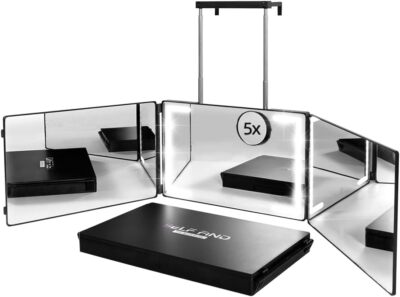 Self Find-3 Way Mirror Self Hair Cutting with Ring Light,Rechargeable 360 Tools
