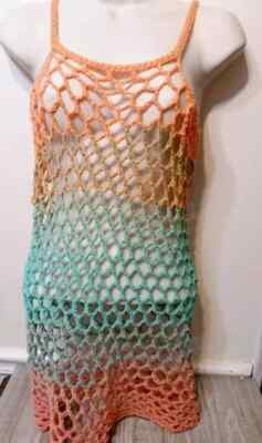 handmade crochet womans boho pixie summer top beach cover up S/M orange new