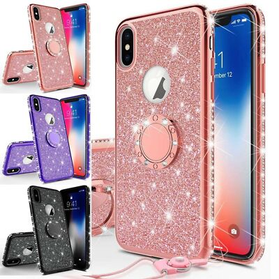 Case for Apple iPhone XR Case Glitter Bling Magnetic Ring Stand Phone Cover 