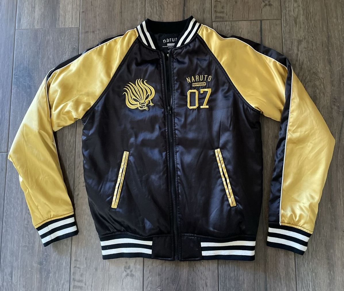 Naruto Shippuden Satin Bomber Varsity Jacket Zip Black Naruto Shippuden Satin Bomber Varsity Jacket Zip Black
