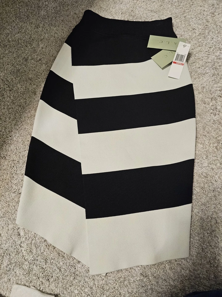 A.L.C. Falda, XSmall Negro Blanco Rayas Campbell Imitación Envoltura  Foto 4 de 4