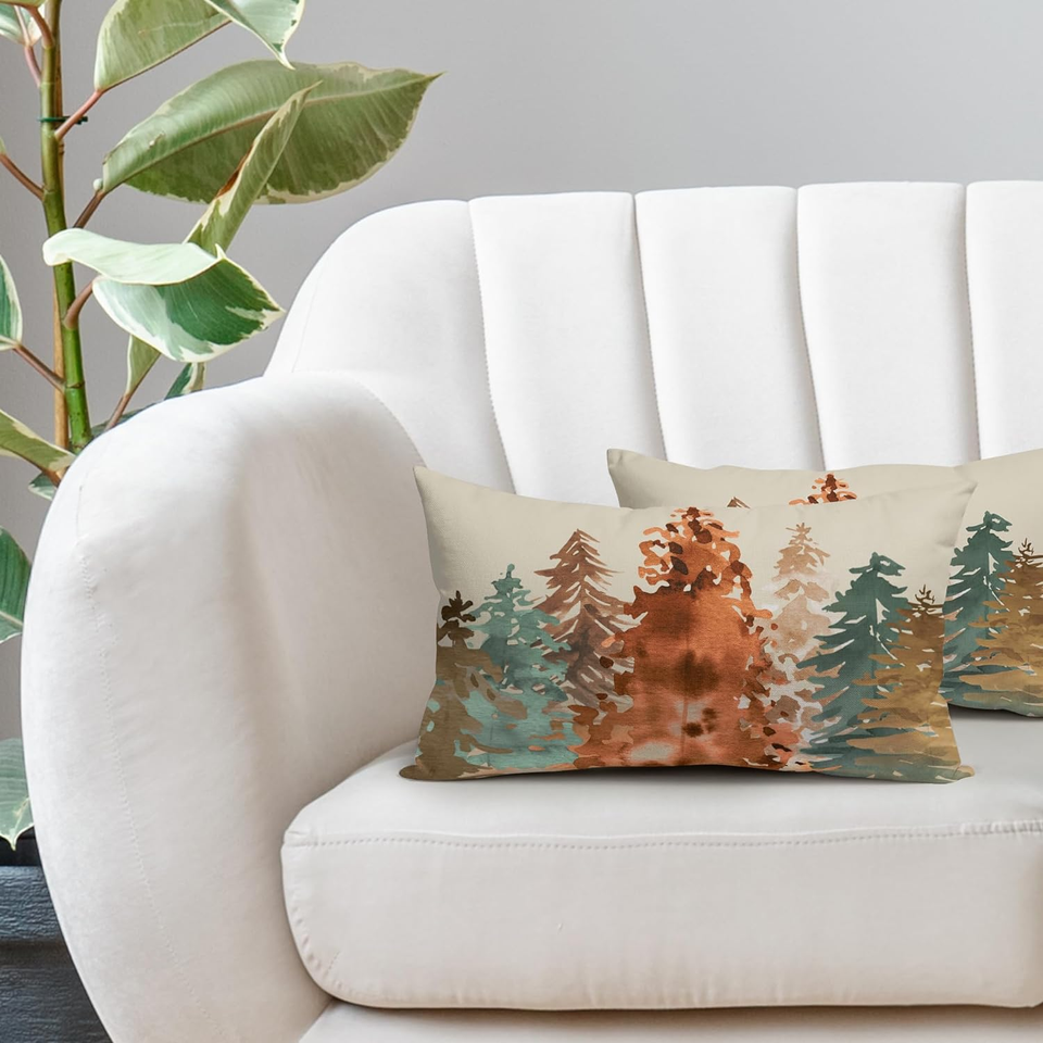 Rustic Fall Lumbar Pillow Covers 12X20 Set of 2 Watercolor Tree Autumn