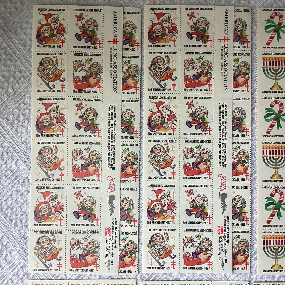 Lote de 8 Hojas Completas de Sellos de Navidad de 1980+, Asociación Pulmonar, Lote A4 Foto 2 de 4