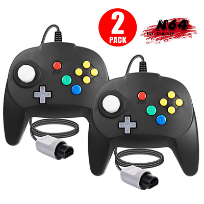 N64 Controller Gamepad Joystick für N64 Konsole 64 Spielekonsole, Schwarz 2 Pack