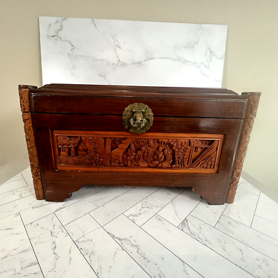 Vintage George Zee & Co. Wood Carved Full Sized Chest 27 1/2 X 14