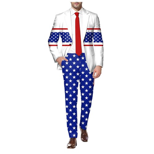 Men's Suit Pants Independence Day Long Sleeve Coat Pants Two Piece Set Button - Picture 7 of 14