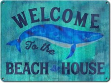 Welcome to the Beach House Aluminum Sign, Beach Theme Whale Dec Metal Tin Signs