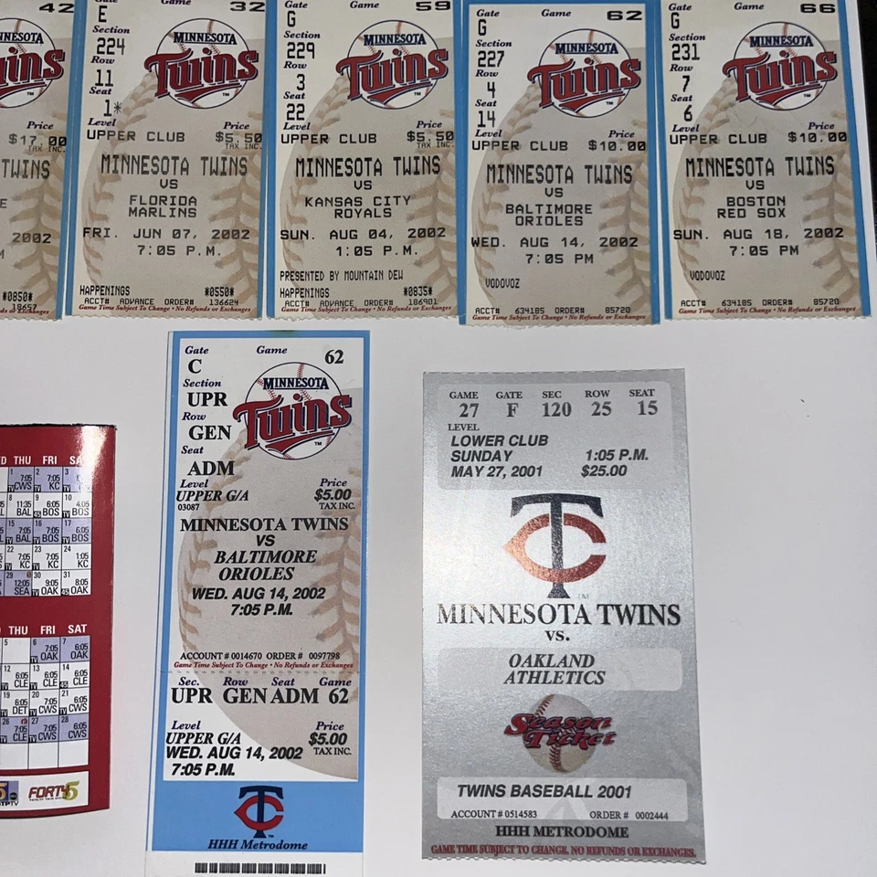 Baseball Minnesota Twins Tickets From 2001 - 2002 Minnesots Twins 2002 Schedule - Image 3 of 3
