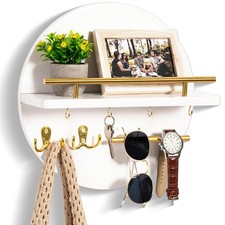Key Holder for Wall Decorative with Shelf and Hooks, Mail Organizer Wall Moun...