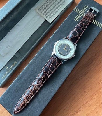 Hamilton 8984 World Timer Watch / Quartz 38mm Brown Leather Rare