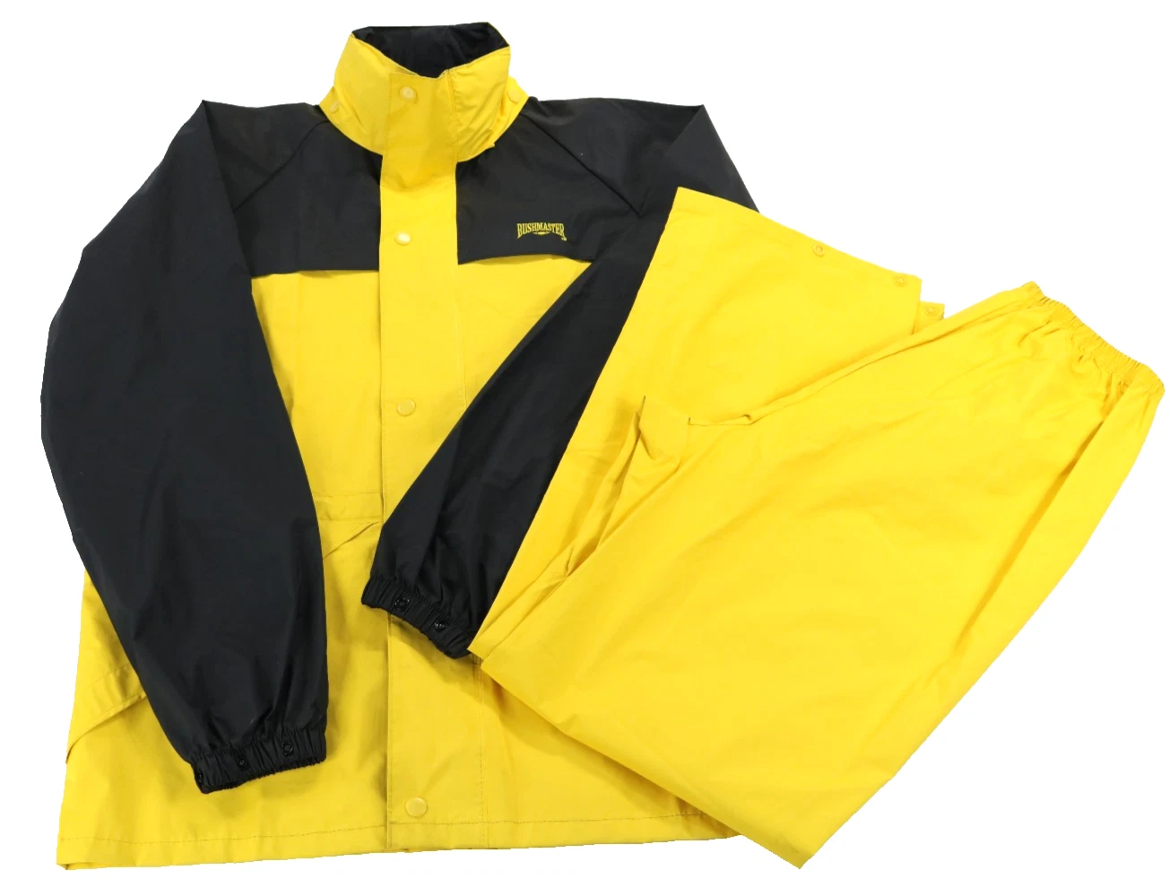 Bushmaster rain suit S small black yellow breathable jacket pants pockets vents
