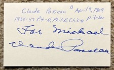 Claude Passeau signed card - Cubs Phillies - personalized, scuff at top