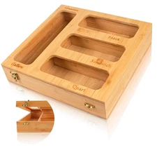 Bamboo Bag Organizer Kitchen Drawer Dispenser for Plastic Sandwich Snack Storage