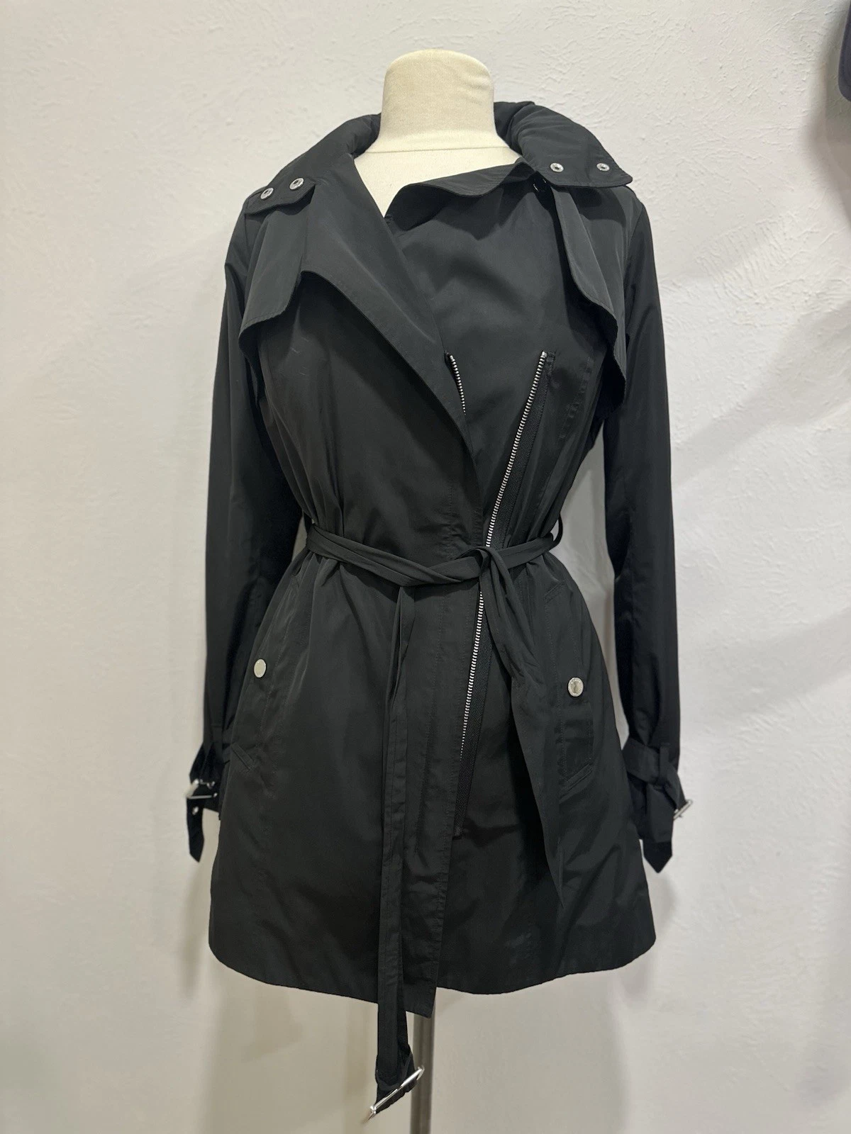 Michael Kors Trench Cappotto Nero Doppiopetto con Cintura Taglia S