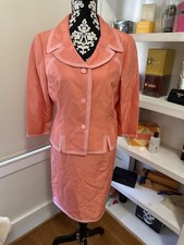 Maggy London Women  s 12 VTG 100 Silk Suit Peach W/ Pink trim Barbie Girly Gam